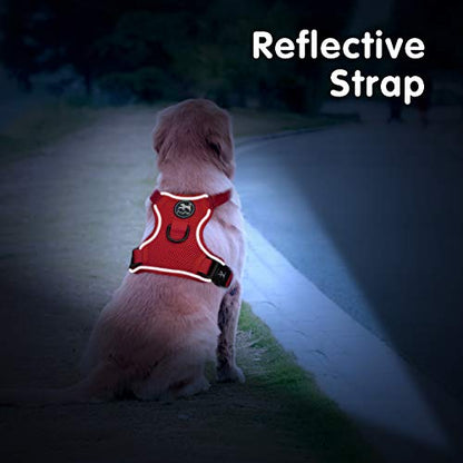 PoyPet Reflective Soft Breathable Mesh Dog Harness Choke-Free Double Padded Vest with Adjustable Neck and Chest(Red,XS) - color: Red, size: XS