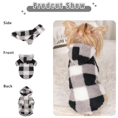 Dog Sweater for Small Dogs Hoodies， Winter Clothes Boy Girl Male Female，Fleece Hoodies Warm Pet Doggie Sweaters Coat Apparel - color: Black white grid, size: XX-Small