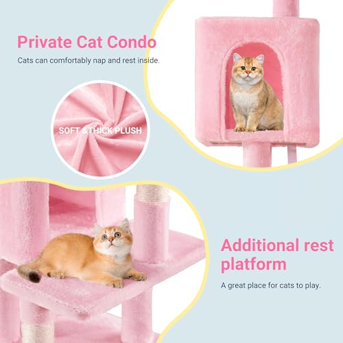 Allewie 29 Inches Cat Tree Tower/Plush Perches Platform/Condo/House/Sisal Scratching Posts/Multi-Level Activity Center Furniture for Kittens/Pink - color: Pink
