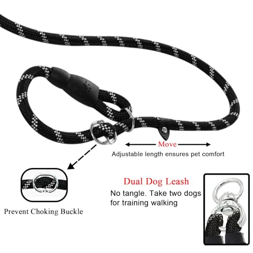 Double Slip Lead Dog Leash 3.6FT 0.4" Durable Heavy Duty No Pull Pet Walking Training Lead Leashes Rope Dual Slip Lead Rope Dog Leash for Double Dogs