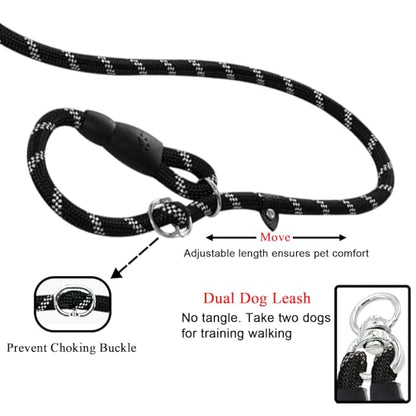 Double Slip Lead Dog Leash 3.6FT 0.4" Durable Heavy Duty No Pull Pet Walking Training Lead Leashes Rope Dual Slip Lead Rope Dog Leash for Double Dogs