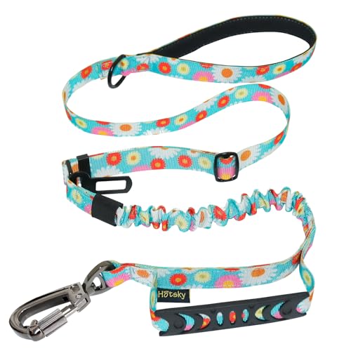Hotsky Tactical Dog Leash Heavy Duty for Medium Large Dogs that Pull,4-6Ft Strong Bungee Shock Absorbing No Pull Dog Leash with Padded Double Handle and Car Seatbelt,Daisy - color: Bungee(4-6FT,M/L),Daisy, size: Medium / Large
