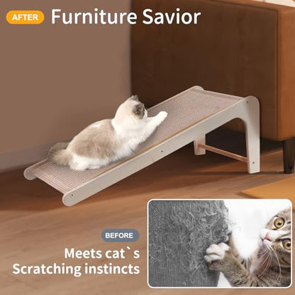 Sisal Cat Scratchers for Indoor Cats, 26.8'' L-Shape Cat Scratching Board, Solid Wooden Cats Scratch Pad with Mouse Toy, Large Cats Scratching Posts to Protect Furniture(Ramp Scratcher) - size: Ramp