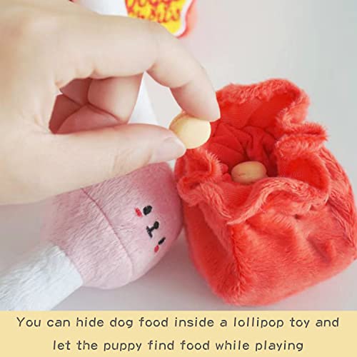Lollipop Squeaky Parody Plush Dog Toys Hide and Seek Interactive Puzzle Chew Treat Hiding Brain Stimulating Cute Funny Foraging Toy for Small, Medium and Large Dogs