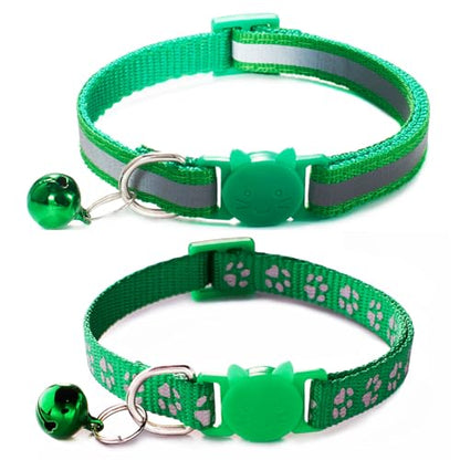 Green Breakaway Kitten Collar with Bells, [2 Pack] Break Away Cat Collar with Bells, Reflective Cat Collar for Boy Cats Kitty - color: Green