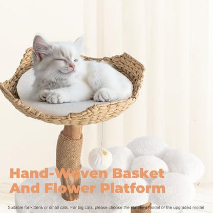 Easyego Modern Cat Tree, 26.3" Aesthetic Wood Cat Tree Tower, Luxury Cat Condo with Scratching Posts and Flower Platforms, Cat Furniture, Pure White - color: Pure White, size: 26.3''