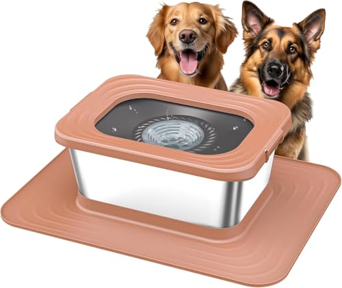 Decflow 10L Stainless Steel Dog Water Bowl, No Spill Anti-Splash Dog Bowls with XXL Silicone Mat, Spill-Proof Slow Feeder for Messy Drinkers, Heavy Duty Pet Bowls for Indoor/Outdoor Use Pink - color: Pink, size: 10l