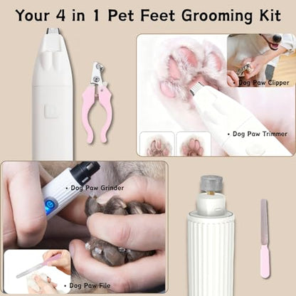 Dog Nail Trimmers and Dog Nail Grinder with 6 Lights, Quiet Dogs Grooming Kit with Cat Paw Clipper & Pet Paw File, Cordless Cat Nail Trimmer & Pet Nail Grinder for Large Medium Small Dog's Paw