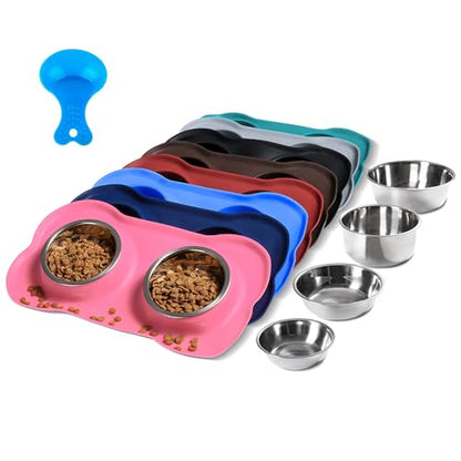 Pet Dog Bowls 2 Stainless Steel Dog Bowl with No Spill Non-Skid Silicone Mat + Pet Food Scoop Water and Food Feeder Bowls for Feeding Small Medium Large Dogs Cats Puppies (Blue, Medium) - color: blue, size: Medium