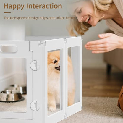 8Pcs Free Angle Plastic Dog Playpen, 23.6“ H All-in-One Assemble Playpen Divider, Durable Safety Play Pen Indoors, Puppy, Cat, Small Animal (White, 39.37" × 39.37" × 23.6")