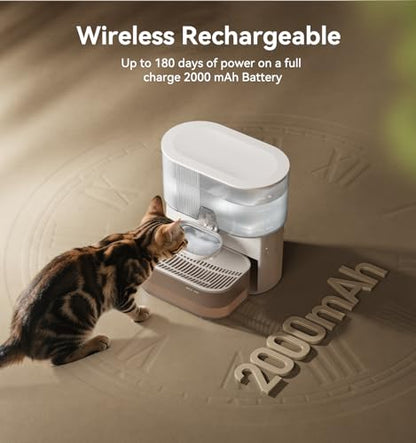 Wireless Cat Water Fountain No Filters, Wastewater Separation, FEELNEEDY Stainless Steel Bowl, 3.5L Pet Water Fountain for Cats & Dogs Dispenser, White