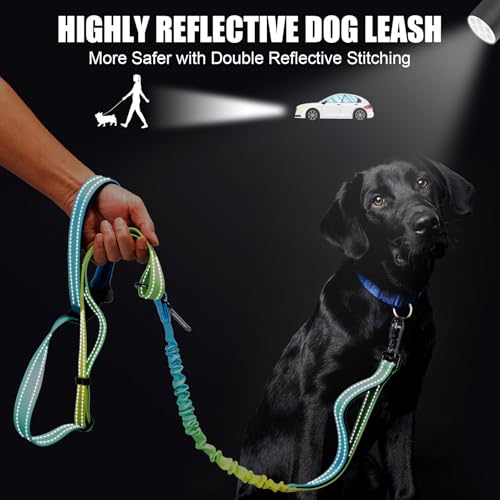 Heavy Duty Hands Free Dog Leash, 5-7 FT Reflective Adjustable Waist Dog Leash Belt with Padded Handles, Shock Absorbing Bungee and Car Seat Belt for Large Medium Dogs (Yellow Blue, XL) - color: Yellow Blue