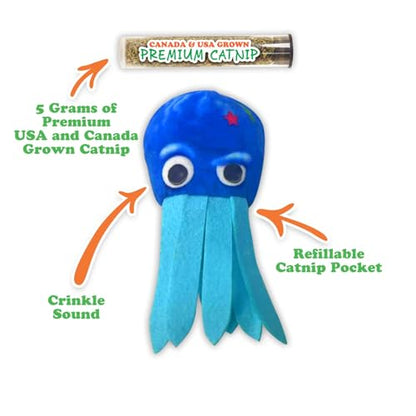 Meowijuana Purrfect Pairing Jump 'n' Jamb Squid Door Hanging Cat Toy and Get Tangled Octopus | Refillable Interactive Catnip Toy | Includes Potent Catnip Grown in North America - color: Squid & Octopus Toy
