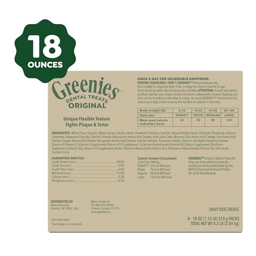 Greenies Veterinarian-Recommended Adult Natural Dental Dog Treats Large Size, Original Flavor, (4) 12 ct Packs (48 Treats Total) - size: 48 Count (Pack of 1)