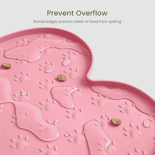 PWTAA Dog Food Mat Anti-Slip Silicone Dog Bowl Mat Thicker Pet Placemat Waterproof Cat Feeder Pad with Raised Edge Puppy Kitten Feeding Mats Suitable Small Medium-Sized Dogs Cats Eating Tray - color: Pink, size: 19.4" x 9.8"