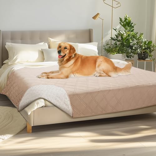 Luciphia 100% Waterproof Couch Cover Blanket for Dogs Anti-Slip Pet Couch Protector Sofa Mat Puppy Cat with Non-Slip Bottom, Beige, 68x82 Inch - color: Beige+white, size: 68" x82"