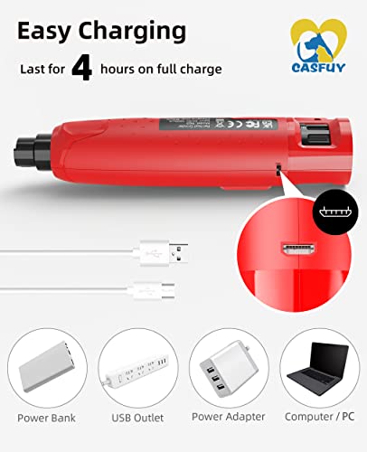 Casfuy Dog Nail Grinder Quiet - (45db) 6-Speed Pet Nail Grinder with 2 LED Lights for Large Medium Small Dogs/Cats, Professional 3 Ports Rechargeable Electric Dog Nail Trimmer with Dust Cap(Red) - color: Red