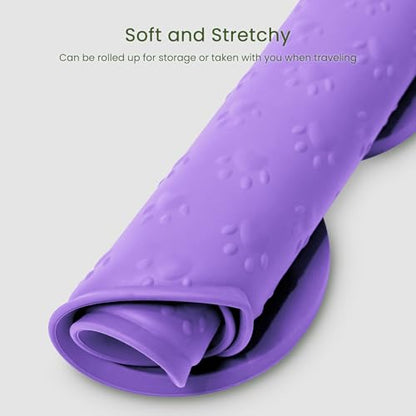 PWTAA Dog Food Mat Anti-Slip Silicone Dog Bowl Mat Thicker Pet Placemat Waterproof Cat Feeder Pad with Raised Edge Puppy Kitten Feeding Mats Suitable Small Medium-Sized Dogs Cats Eating Tray - color: Purple, size: 19.4" x 9.8"