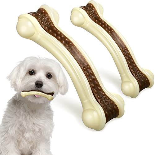 Sosation Bones Shaped Dog Toys for Aggressive Chewers, 2 Pack Christmas Dog Chew Toys Puppy Teething Nylon Beef Flavor for Large/Medium/Small Puppies Breeds(Curved Bone,Medium, Small) - size: Medium, Small, style: Curved Bone
