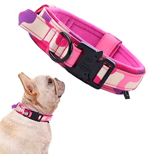 Tactical Dog Collar Adjustable Military Nylon Dog Collar with Control Handle and Heavy Duty Metal Buckle for Medium and Large Dogs (Pink Camo,S) - color: Pink Camo, size: Small (Pack of 1)