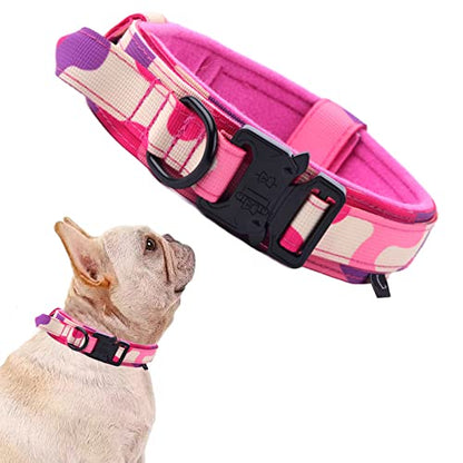 Tactical Dog Collar Adjustable Military Nylon Dog Collar with Control Handle and Heavy Duty Metal Buckle for Medium and Large Dogs (Pink Camo,S) - color: Pink Camo, size: Small (Pack of 1)