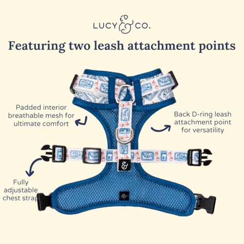Lucy & Co. Tinned Fish No-Pull Dog Harness, Adjustable Front Clip Harness with Comfort Padding, Medium - color: Tinned Fish, size: Medium
