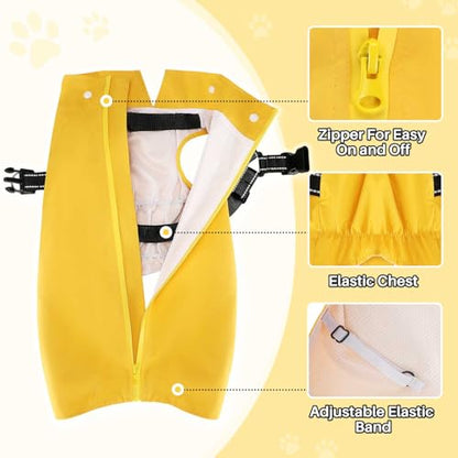 Lukovee Dog Raincoat - Waterproof Rain Jacket with Harness & Removable Hood, Reflective Double Layer Dog Rain Coat Poncho for Small Medium Large Dogs Puppy (M, Y) - size: Medium