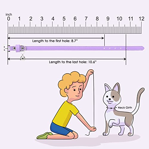 PUPTECK 2 PCS Soft Genuine Leather Cat Kitten Collar with Bells Adjustable for Girl Boy Cats Puppy - Orange, Purple - color: Orange&Purple
