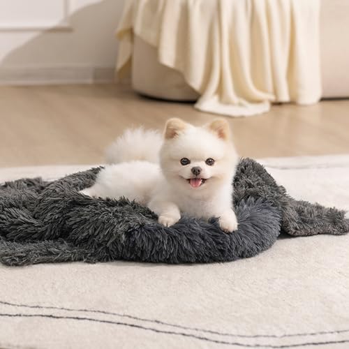 gogobunny Waterproof Dog Blanket for Couch & Furniture Protection - Super Soft Reversible Throw for Large Dogs & Cats, Calming Washable Fur & Sherpa Pet Blanket (25x35 Inch, Grey) - color: Grey, size: 25x35 Inch (Pack of 1)