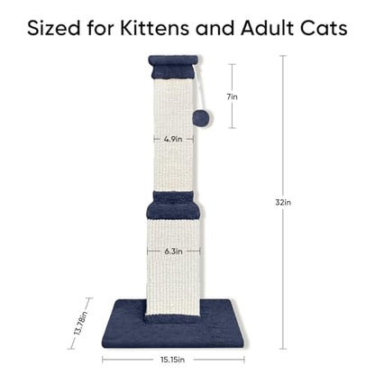 32 Inch Cat Scratching Post for Large Cats, Cat Scratcher for Indoor Cats Adults, Sturdy Sisal Scratch Post to Protect Furniture, Blue - color: Blue