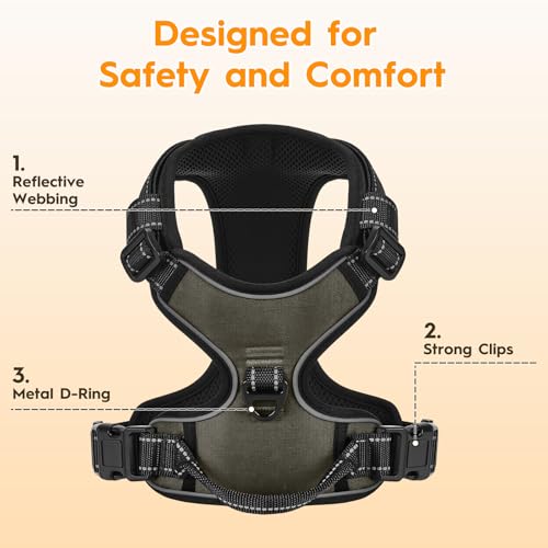 No Pull Dog Harness, No Chock Reflective Adjustable Soft Padded Pet Vest with Easy Control Handle, Easy Wearing with Stylish, Reinforced Knot, 2 Buckles - color: Olive Stone, size: X-Small