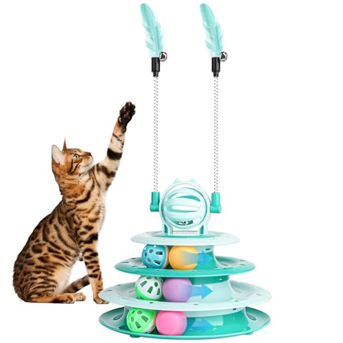 Goosheep Cat Toy Interactive Pet Plaything for Indoor Kitten Interactive Kitty Puzzle Ball with 2 Cat-Tease (Green) - color: Green