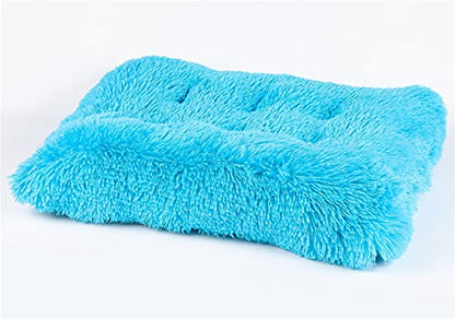 Long Plush Calming Pet Bed Cuddler Pet Bed for Dogs and Cats Fluffy Faux Fur Dog Bed with Anti Slip Bottom Machine Washable Pet Sleep Bed Crate Mat Blue M - color: Blue, size: M(25"x19"x4")