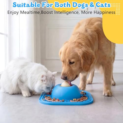 Slow Feeder Dog Bowls & Lick Mat for Liquid and Thick Treat, Anti-Slip Dog Lick Bowl with Interactive Rolling Ball, 5/6 Cup Pup Licking Toy for Large Medium Small Dogs and Cats Blue - color: Blue