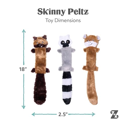 ZippyPaws Skinny Peltz - No Stuffing Dog Toy Pack to Keep Them Busy, for Medium and Large Dogs, Squeaky Pet Toys, Unstuffed Chew Toys, Soft Plush Variety Pack, Chipmunk, Lemur, and Monkey - 18" - style: Chipmunk, Lemur, Monkey - Large (3-pack)