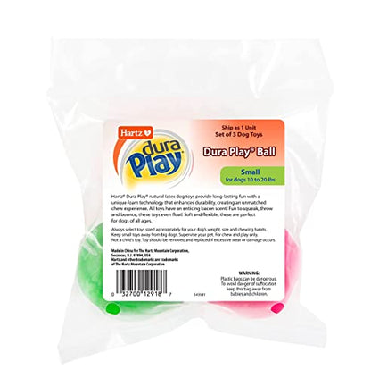 Hartz Dura Play Bacon Scented Squeak Ball Dog Toy for Small Breeds, 3 Pack - size: 3 Count, style: Small Ball