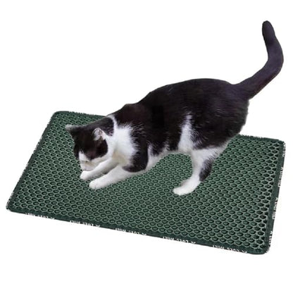 Cat Litter Mat Cat Litter Trapping Mat, Non-Slip Honeycomb Double Layer Design, Urine and Water Proof Material, Scatter Control, Less Waste, Easier to Clean Washable Cat Box Mat, Green - color: Green