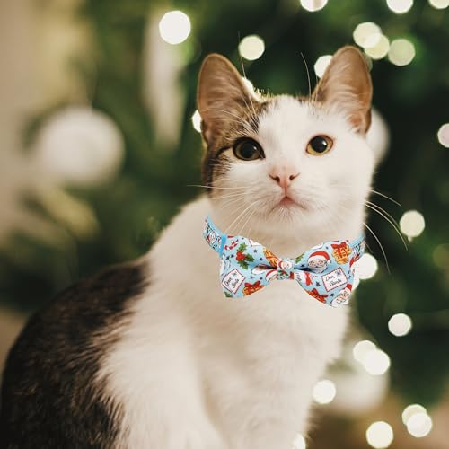 Christmas Cat Collar 2-Pack - Cute Santa & Cookies Holiday Collars with Removable Bow Tie & Bell, Adjustable Breakaway Safety Buckle for Kitties Kittens (Pink & Blue) - color: Cookies for Santa