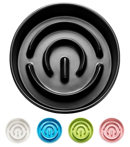 Ceramic Slow Feeder Dog Bowls, 2.0 Cups Slow Feeder for Medium Dogs, Puzzle Maze Bowl to Slow Down Eating, 30oz, 8in, Black - color: Black, size: 8 Inches