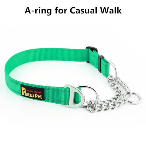 Plutus Pet Martingale Dog Collar with Stainless Steel Chain and Reflective Nylon, Adjustable No Pull Training Collar, for Small Medium, and Large Dogs, Green, S - color: Green, size: Small