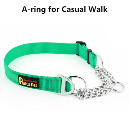 Plutus Pet Martingale Dog Collar with Stainless Steel Chain and Reflective Nylon, Adjustable No Pull Training Collar, for Small Medium, and Large Dogs, Green, S - color: Green, size: Small