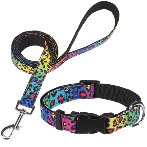 Dog Collar and Leash Set for Small Dogs, Adjustable Soft Puppy Collar with Quick Release Buckle, 5FT Heavy Duty Nylon Matching Leash for Boy Girl Chihuahua, Yorki, Bulldog, Leopard S - color: Leopard Print, size: Small(Neck:11.8"-16.2")