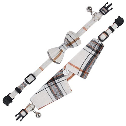 Faleela 2 Pack/Set Cat Collar with Cute Bow Tie and Bell,Breakaway Plaid Shirt Collar for Kitty Adjustable Safety - color: 2023new-Beige