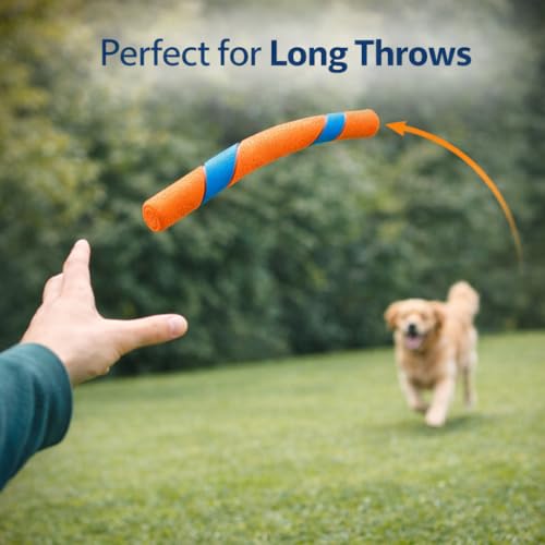 Ultra Fetch Stick Dog Toy, 12 Inch Durable Rubber Stick for Interactive Outdoor Play, Long Distance Throw for Medium to Large Dogs, Orange Blue