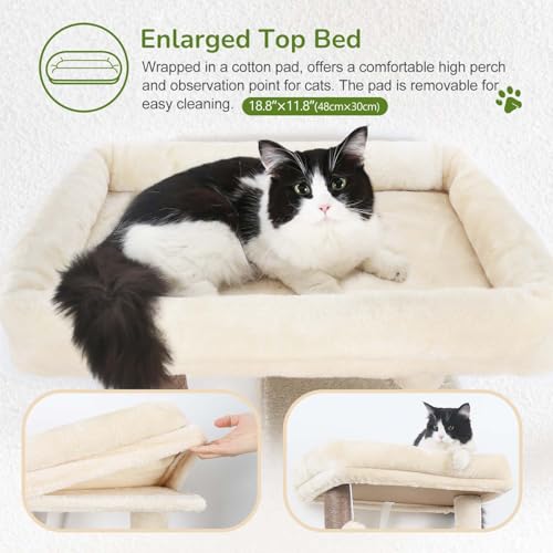 Globlazer Cat Tree Tower with Scratching Post for Indoor Cats, 53inch Tall Plush Multi-Level Cat Climbing Tower Condo House with Large Hammock, Spacious Cat Cave, Big Padded Top Perch Bed, F53, Beige - color: Beige