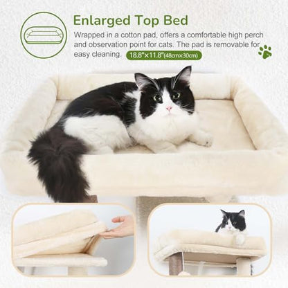 Globlazer Cat Tree Tower with Scratching Post for Indoor Cats, 53inch Tall Plush Multi-Level Cat Climbing Tower Condo House with Large Hammock, Spacious Cat Cave, Big Padded Top Perch Bed, F53, Beige - color: Beige
