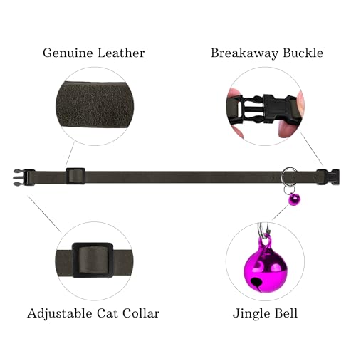 Breakaway Cat Collar Leather with Removable Bell - 13 Colors Available - Soft Adjustable Girl Boy Safety Lightweight Pet Kitten Collars Pink Brown Blue Green Red Orange Black (Graphite) - color: Graphite
