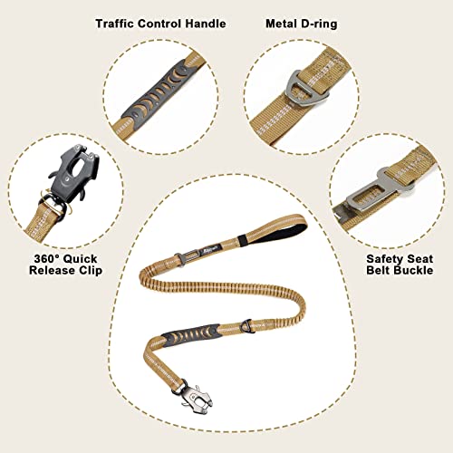 Raipult Tactical Dog Leash Heavy Duty, 4-6FT Shock Absorbing Bungee Leash with Quick Release Clip& 2 Handles, No Pull Waking Lead with Car Seatbelt for Medium Large Dogs that Pull,Khaki - color: Coyote Tan