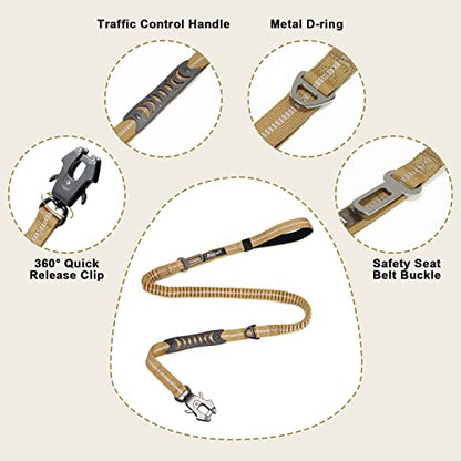 Raipult Tactical Dog Leash Heavy Duty, 4-6FT Shock Absorbing Bungee Leash with Quick Release Clip& 2 Handles, No Pull Waking Lead with Car Seatbelt for Medium Large Dogs that Pull,Khaki - color: Coyote Tan