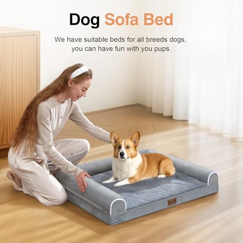 Medium Large Dog Bed Orthopedic Washable: Beds Bolster Medium Large Sized Dog Bed Egg Crate Foam Couch Sofa Waterproof with Removable Cover - color: Light Grey, size: 30.0"L x 20.0"W x 6.0"Th